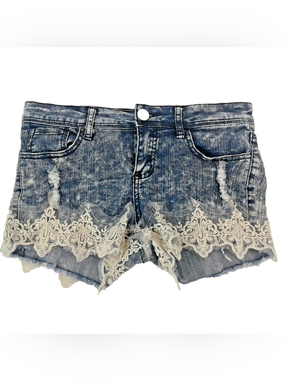 Rue21 Blue Denim Shorts with Cream Lace Trim